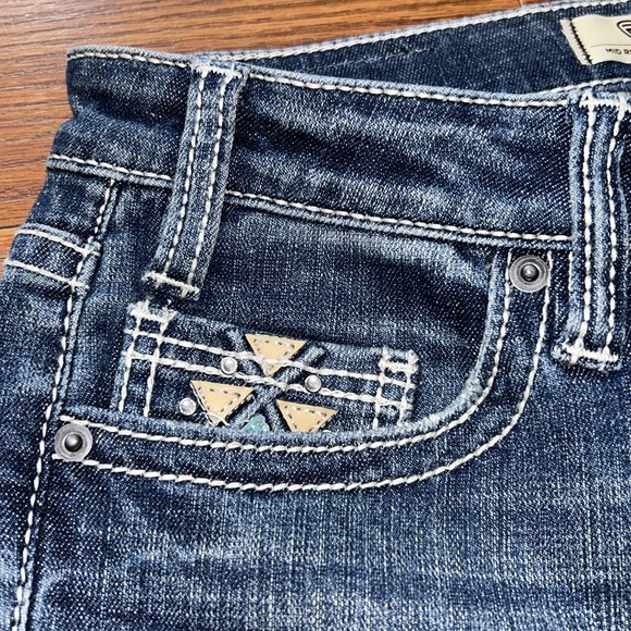 ROCK&ROLL DENIM MID RISE STRETCH AZTEC LEATHER EMBROIDERED BOOTCUT JEANS -28x34 - Picture 4 of 12